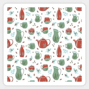 Pattern with ceramic kitchenware and plants Sticker